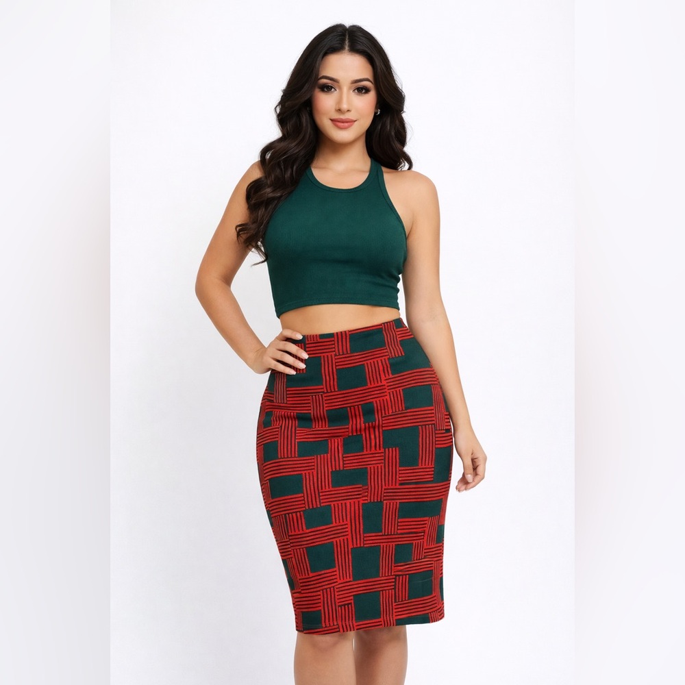 NWT LuLaRoe Red and Green Geometric Pencil Skirt
